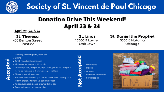 Donation Drive This Weekend: April 22, 23 & 24